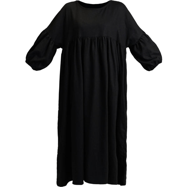Gathered Relaxed Dress with 3/4 Sleeves | Rosie Black Linen Blend Dress