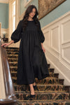 Gathered Relaxed Dress with 3/4 Sleeves | Rosie Black Linen Blend Dress