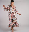 Sample Dress | Silky Floral Long Sleeve Dress with Empire Waistline | Size UK 10-12