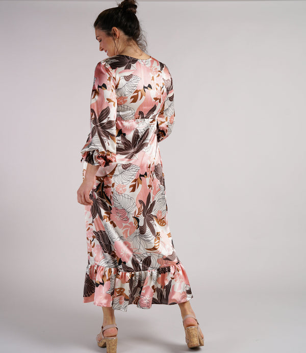 Sample Dress | Silky Floral Long Sleeve Dress with Empire Waistline | Size UK 10-12