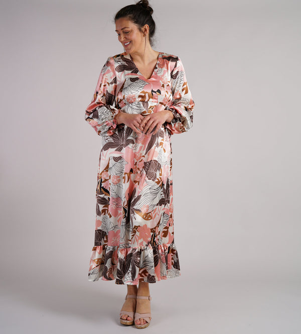 Sample Dress | Silky Floral Long Sleeve Dress with Empire Waistline | Size UK 10-12