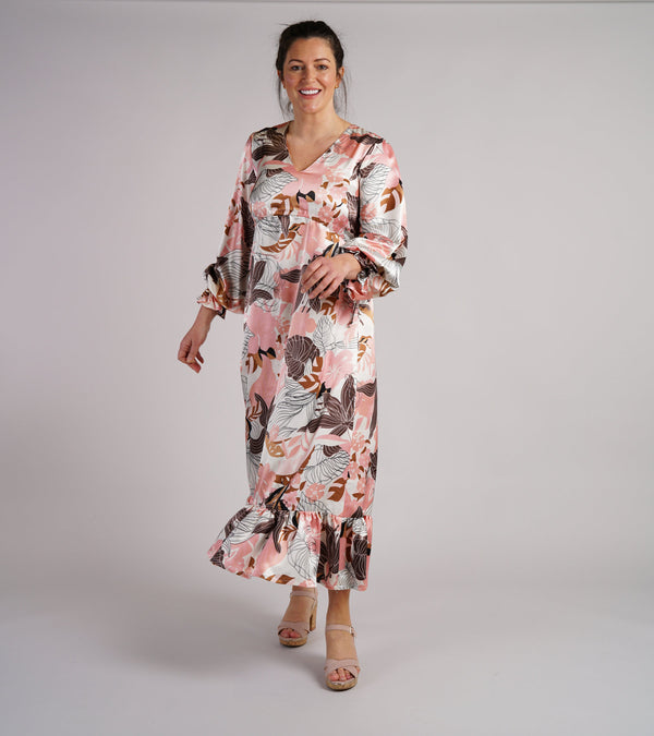 Sample Dress | Silky Floral Long Sleeve Dress with Empire Waistline | Size UK 10-12
