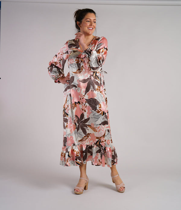 Sample Dress | Silky Floral Long Sleeve Dress with Empire Waistline | Size UK 10-12