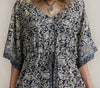 Blue Paisley Dress Drawstring-Waist Siobhan Kaftan With Butterfly Sleeves
