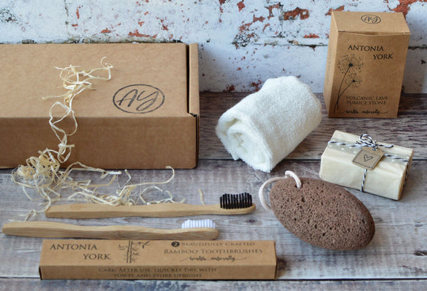 Rio Self Care Spa Gift Box Eco Friendly Bamboo Face Cloth and Toothbrushes Pumice Stone Vegan Soap