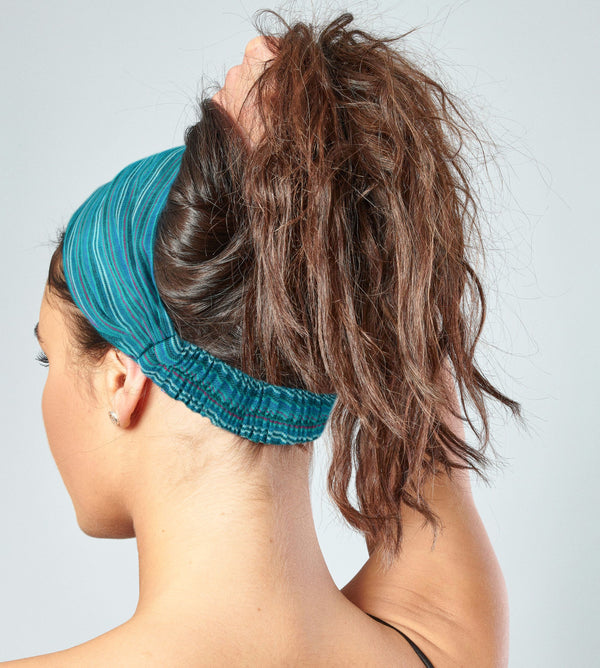 Teal Blue Striped Headband | Ziggy Nepalese Cotton Bandana