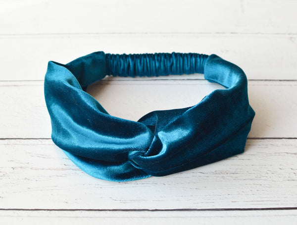 Teal Velour Velvet Headband | Tess Twisted Knot Elasticated Bandana