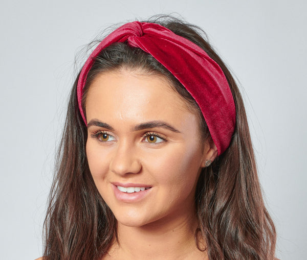 Magenta Red Velour Velvet Headband | Tess Twisted Knot Bandana