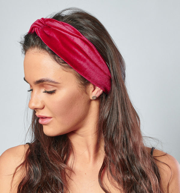 Magenta Red Velour Velvet Headband | Tess Twisted Knot Bandana
