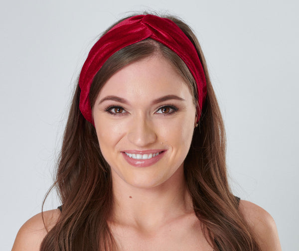 Magenta Red Velour Velvet Headband | Tess Twisted Knot Bandana