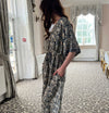 Blue Paisley Dress Drawstring-Waist Siobhan Kaftan With Butterfly Sleeves