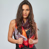 Large Silky Scarf with Vibrant Stripe and Geometric Pattern and Red Border