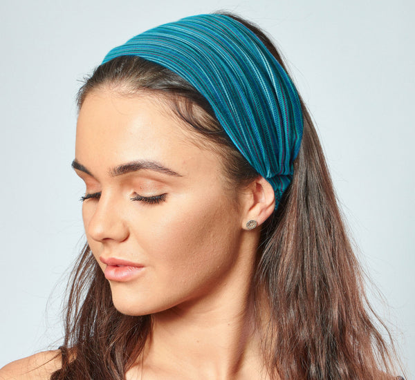 Teal Blue Striped Headband | Ziggy Nepalese Cotton Bandana