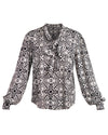 Black & Cream Bow Blouse | Zoe Geometric Print Soft Jersey Blouse