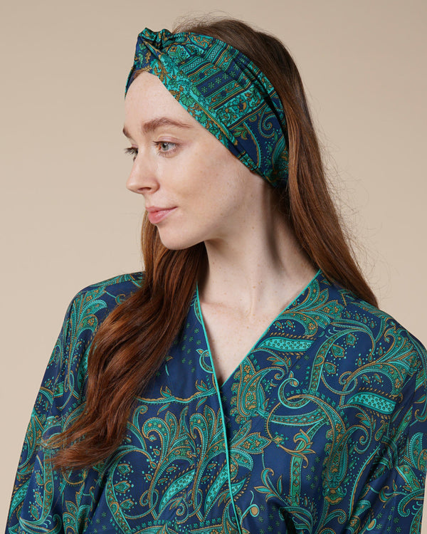 Jade & Blue Headband | Abi Silky Paisley Twisted Knot Hairband