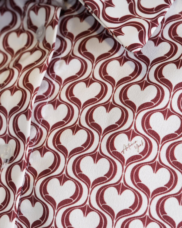 Brown & White Hearts Print Shirt | Elisha Classically Cut Shirt with Deep Cuffs