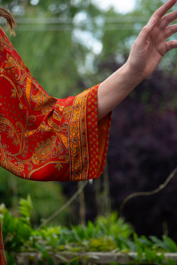 Red & Marigold Kimono | Emily Lightweight Silky Paisley Robe