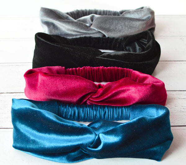 Black Velour Velvet Headband | Tess Twisted Knot Elasticated Bandana