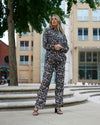 Black Cream & Gold Print Trousers | Evie Elasticated Waist Slim Pants