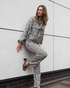 Black & Cream Trousers | Evie Slim Elasticated Waist Abstract Print Pants