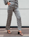 Black & Cream Trousers | Evie Slim Elasticated Waist Abstract Print Pants