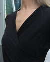 Black Ruched Top | Issy Long Sleeve Faux Wrap Soft Jersey Top