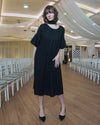 Gathered Relaxed Dress with 3/4 Sleeves | Rosie Black Linen Blend Dress
