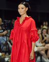 Sample Dress | Red Tiered Dress | Makyla Oversized Cotton Dress with Gathers & Ruffles | Size UK 10-14