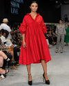 Sample Dress | Red Tiered Dress | Makyla Oversized Cotton Dress with Gathers & Ruffles | Size UK 10-14