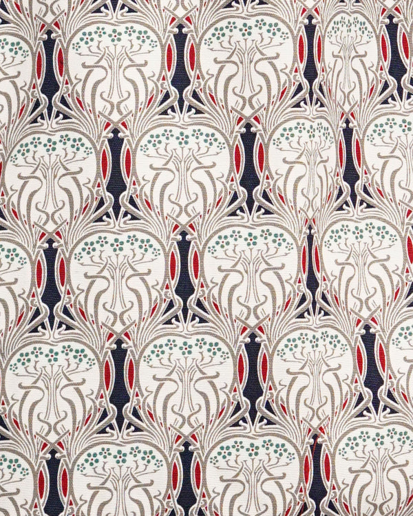 Tote Bag Canvas Lined Blue Red & White Art Nouveau Print Shoulder Bag