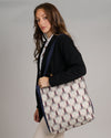 Tote Bag Canvas Lined Blue Red & White Art Nouveau Print Shoulder Bag