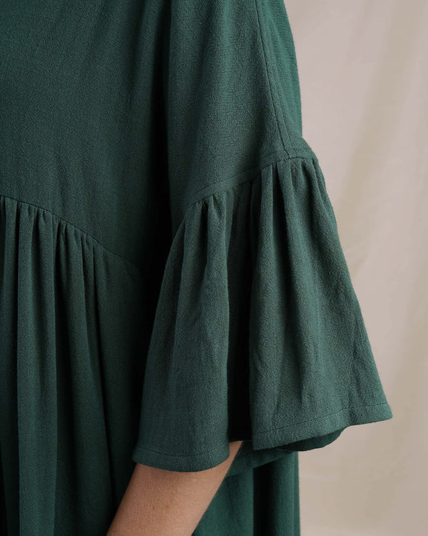 Bottle Green Dress | Rosie Gathered Waist Relaxed Fitting Dress