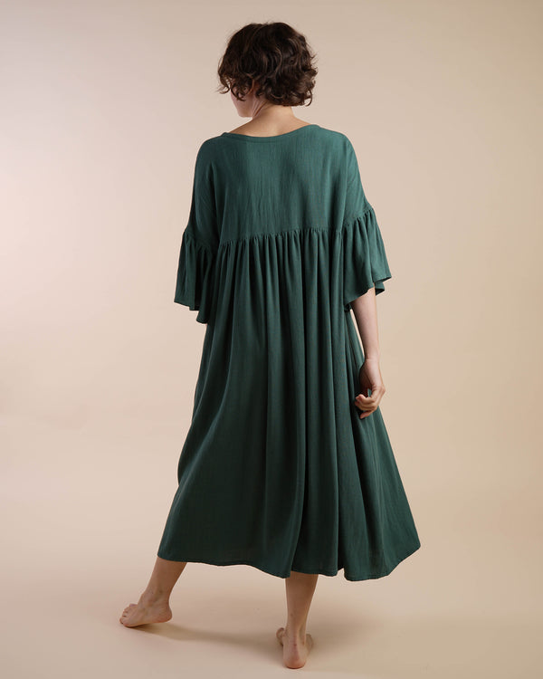 Bottle Green Dress | Rosie Gathered Waist Relaxed Fitting Dress