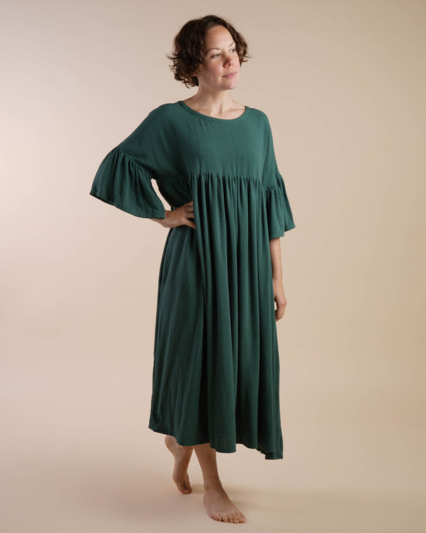 Bottle Green Dress | Rosie Gathered Waist Relaxed Fitting Dress