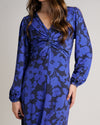 Blue Floral Print Dress | Wanda Twisted Front Soft Jersey Midi Dress