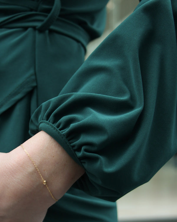 Bottle Green Wrap Top | Yasmin Tie Waist Soft Jersey Top