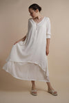 White Layered Dress | Chelsea Loose Fitting Dress with Front Button Detail