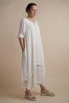 White Layered Dress | Chelsea Loose Fitting Dress with Front Button Detail
