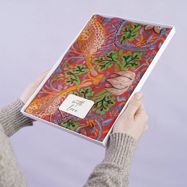 Aria | Silk Scarf - William Morris Strawberry Thief, Red
