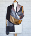 Aria | Silk Charmeuse Scarf - Mustard & Black Block Pinstripe