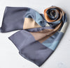 Aria | Silk Charmeuse Scarf - Grey, Peach & Gold Block Pinstripe