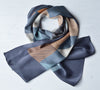 Aria | Silk Charmeuse Scarf - Grey, Peach & Gold Block Pinstripe