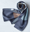 Aria | Silk Charmeuse Scarf - Grey, Peach & Gold Block Pinstripe
