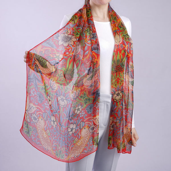 Aria | Silk Scarf - William Morris Strawberry Thief, Red