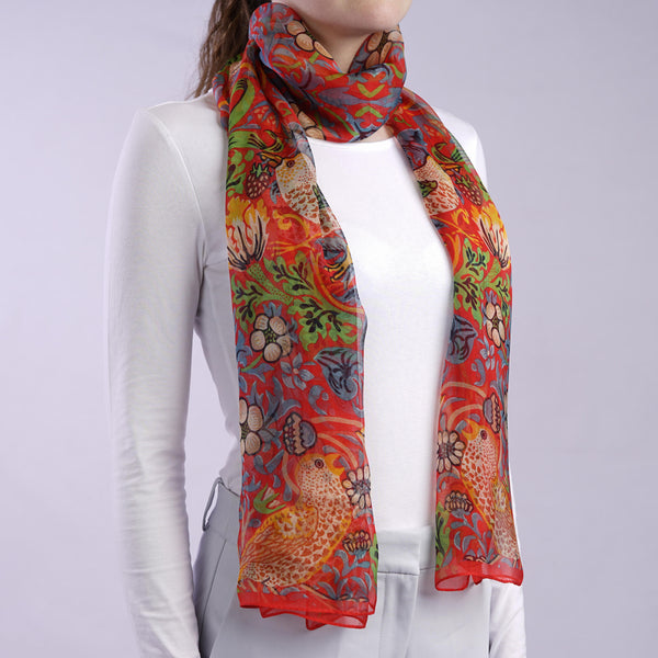 Aria | Silk Scarf - William Morris Strawberry Thief, Red