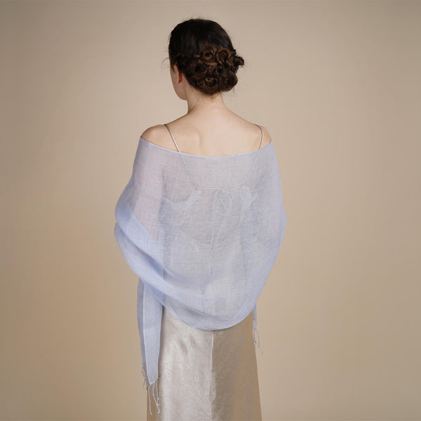 Talia | Linen Scarf with Tassels - Sky Blue