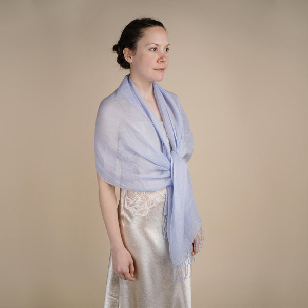 Talia | Linen Scarf with Tassels - Sky Blue