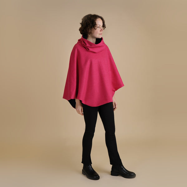 Vibrant Colour Funnel Neck Cape | Georgia Boiled Wool Fully Lined Poncho