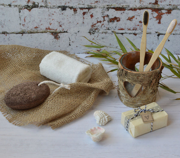 Rio Self Care Spa Gift Box Eco Friendly Bamboo Face Cloth and Toothbrushes Pumice Stone Vegan Soap