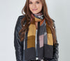 Aria | Silk Charmeuse Scarf - Mustard & Black Block Pinstripe
